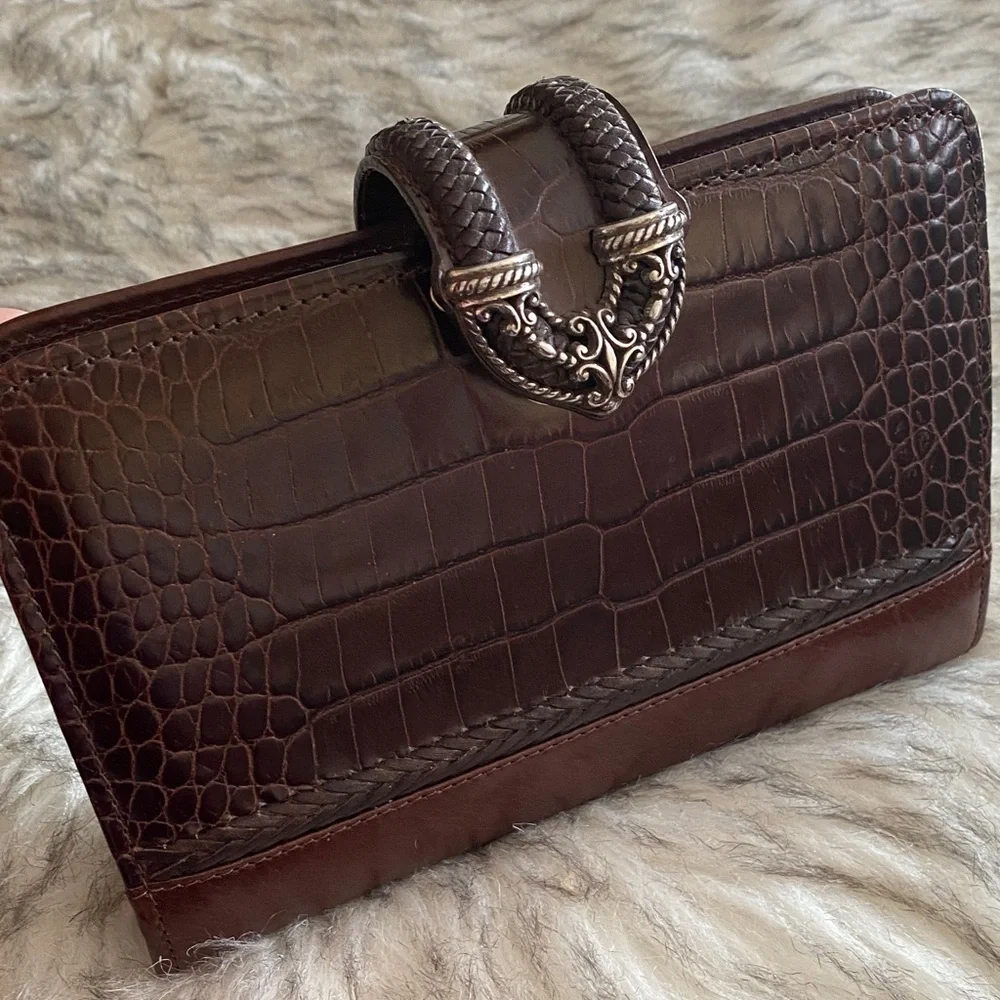 Brighton Brown Crocodile Embossed business organizer/Wallet with Silver Buckle - Picture 3 of 15